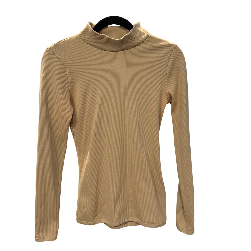 Abercrombie Y2K Women's M Ribbed Mock Neck Long Sleeve Top Tan Earthy Layering